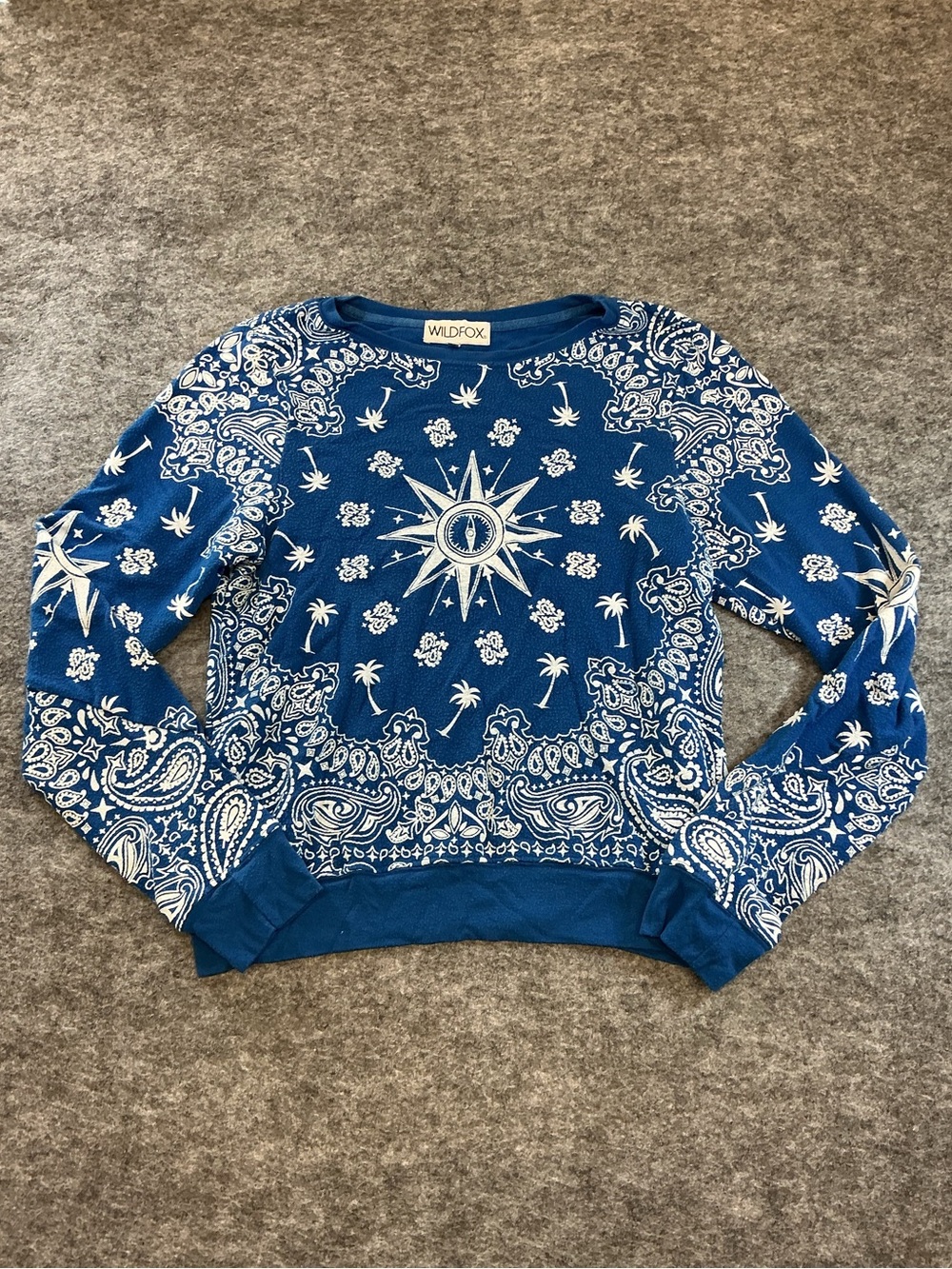 Wildfox Blue Tropical Oasis Handkerchief Print Sweatshirt SSS